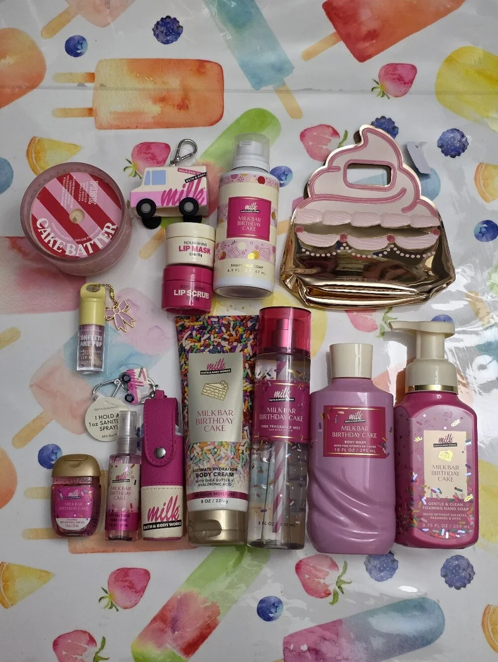 Bath & Body Works Milk Bar Birthday Cake Pink Gift Collection 14 Piece Set RARE